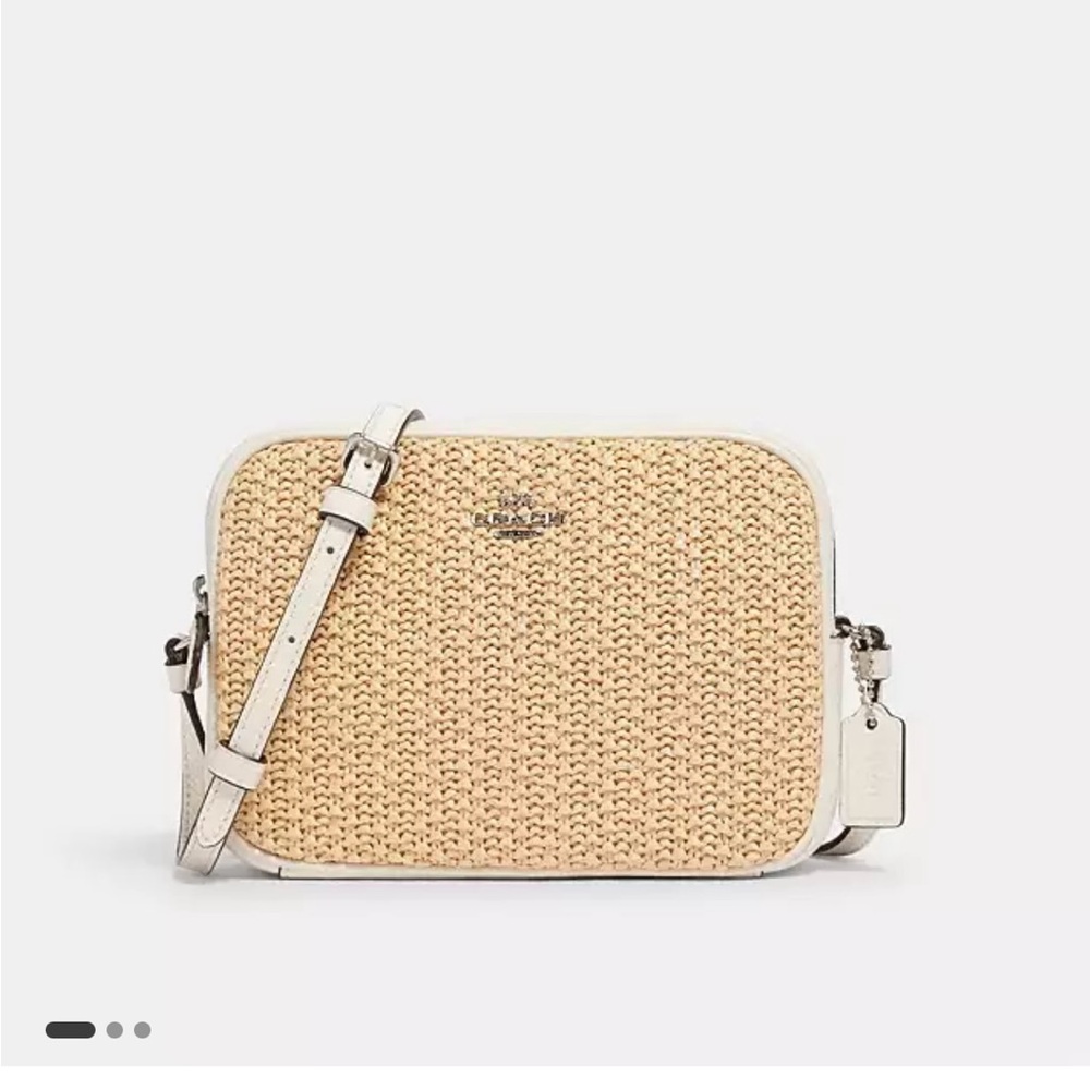 COACH Mini Camera Bag in Straw and Pebble Leather